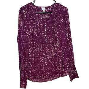 Converse One Star Womens XL Purple Abstract Print Henley Blouse Top
